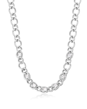 Collana catena da donna della collezione Brosway Ribbon in acciaio 316L con maglie piccole e grandi alternate e zirconi bianchi BBN33