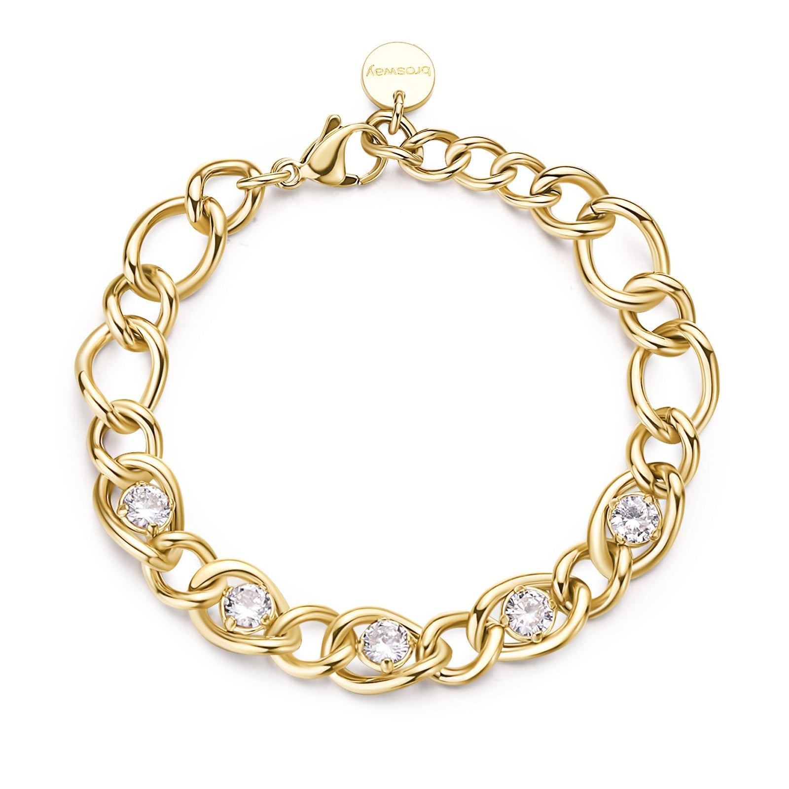 Bracciale catena donna Brosway Ribbon acciaio dorato zirconi BBN40-1