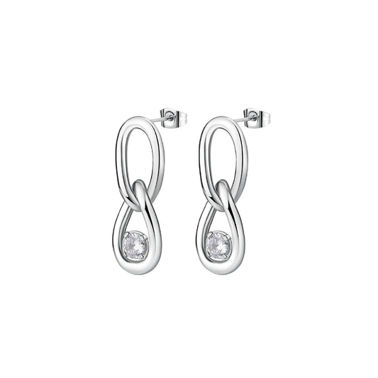 Orecchini pendenti donna Brosway Ribbon acciaio maglie a goccia zirconi 27mm BBN41-1