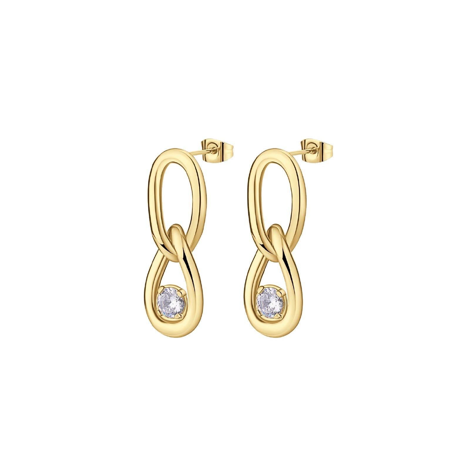 Orecchini pendenti donna Brosway Ribbon acciaio oro maglie a goccia zirconi 27mm BBN42-1