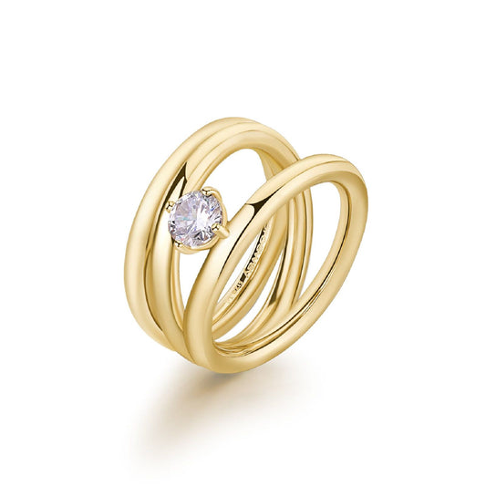 Anello solitario donna Brosway Ribbon acciaio oro tre gambi zircone BBN46-1