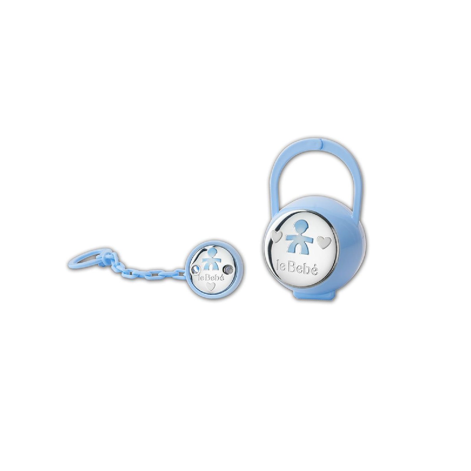 Kit porta ciuccio leBebé in plastica azzurra e sagoma bimbo MISURA UNICA