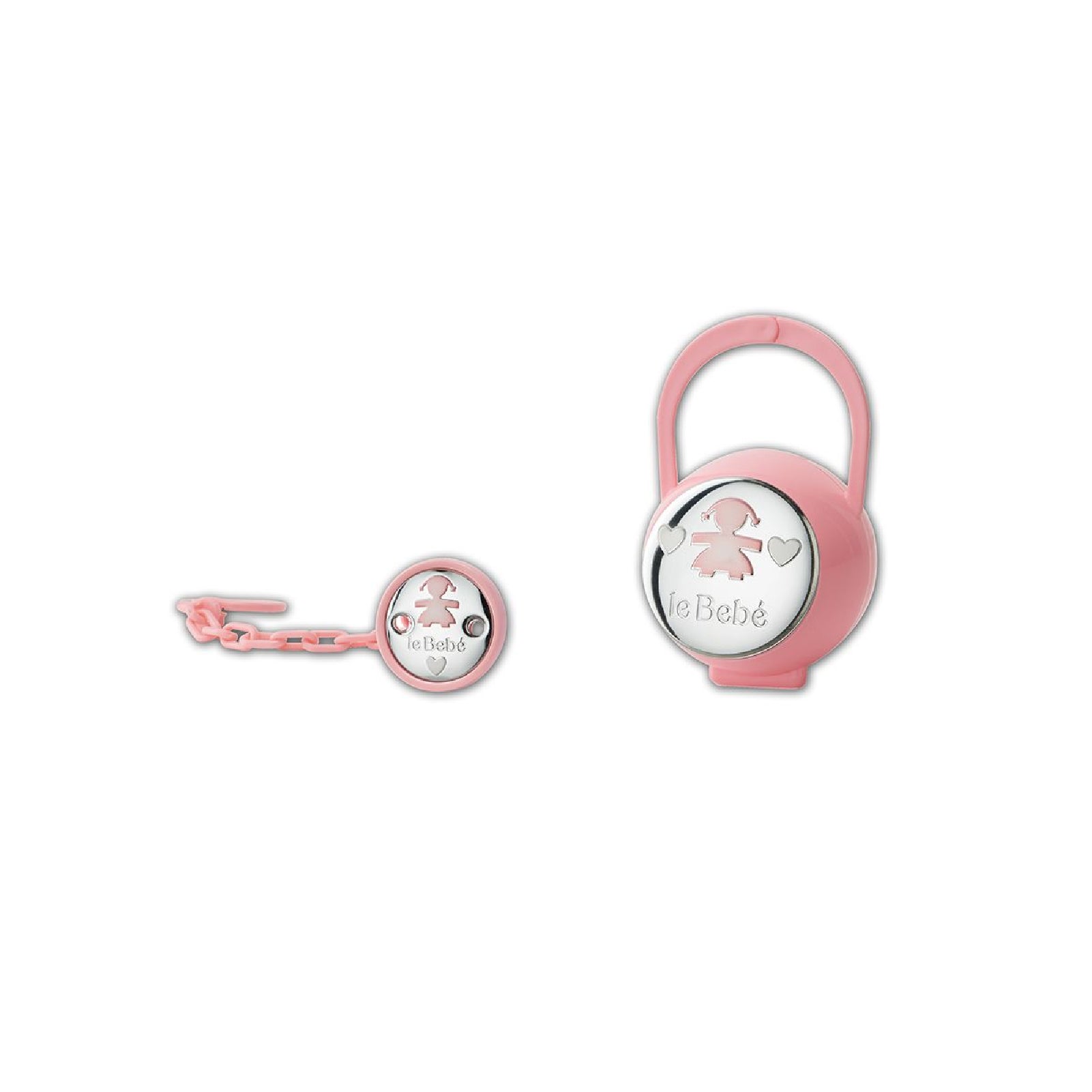 Kit porta ciuccio leBebé in plastica rosa e sagoma bimba MISURA UNICA