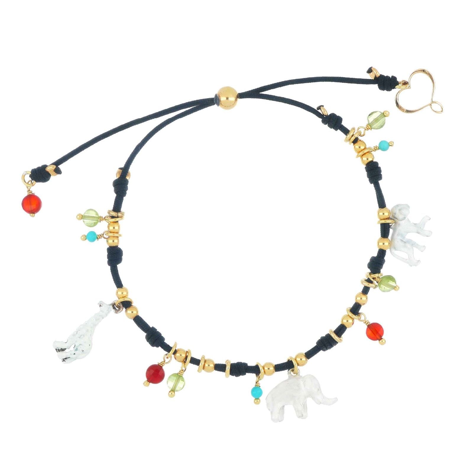 Bracciale donna Maman et Sophie Mia Africa nylon nero pietre e tre animali BKMAFMXAN0-1