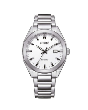 Orologio solo tempo da uomo Citizen Modern Classic con cassa 38 mm e bracciale in acciaio con quadrante bianco BM7620-83A