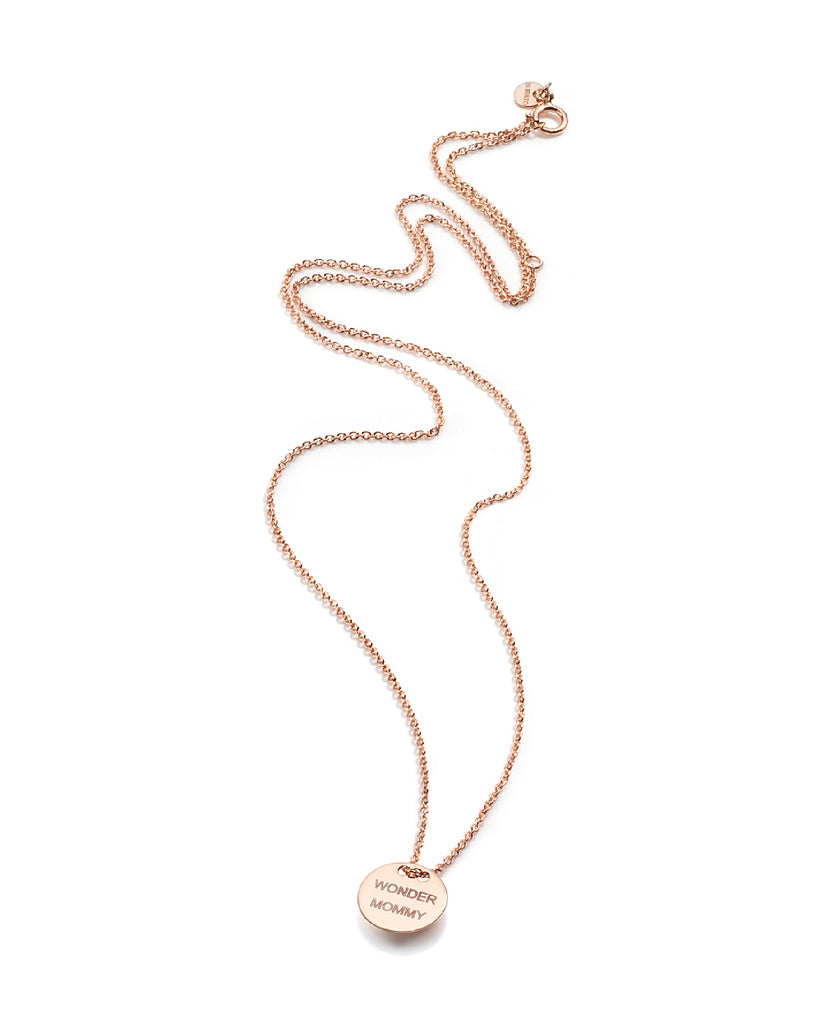 Collana girocollo Burato Paillettes da donna in oro rosa 18kt con targhetta 10mm e incisione wonder mommy BN911