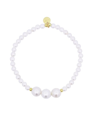Bracciale di perle da donna Rue Des Mille WhiteSide in argento 925 dorato con filo di perle e tre perle più grandi BR-019.M3.AU