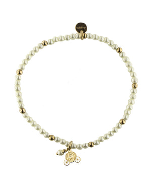 Bracciale elastico da donna Rue Des Mille I Sogni Son Desideri con perle e un ciondolo a forma di carrozza in argento 925 dorato BR-SOGPE.CAR.AU