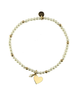 Bracciale elastico da donna Rue Des Mille I Sogni Son Desideri con perle e un ciondolo a forma di cuore in argento 925 dorato BR-SOGPE.CUO.AU