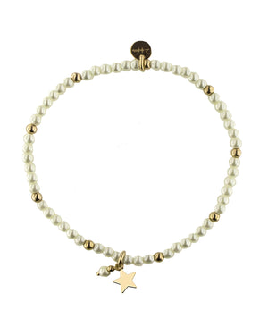 Bracciale elastico da donna Rue Des Mille I Sogni Son Desideri con perle e un ciondolo a forma di stella in argento 925 dorato BR-SOGPE.STE.AU