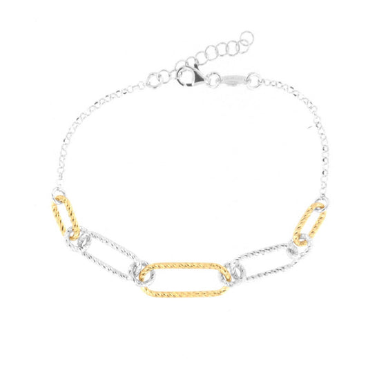 Bracciale donna catena Fraboso Gioielli argento con tre maglie oro BR03734BP-1