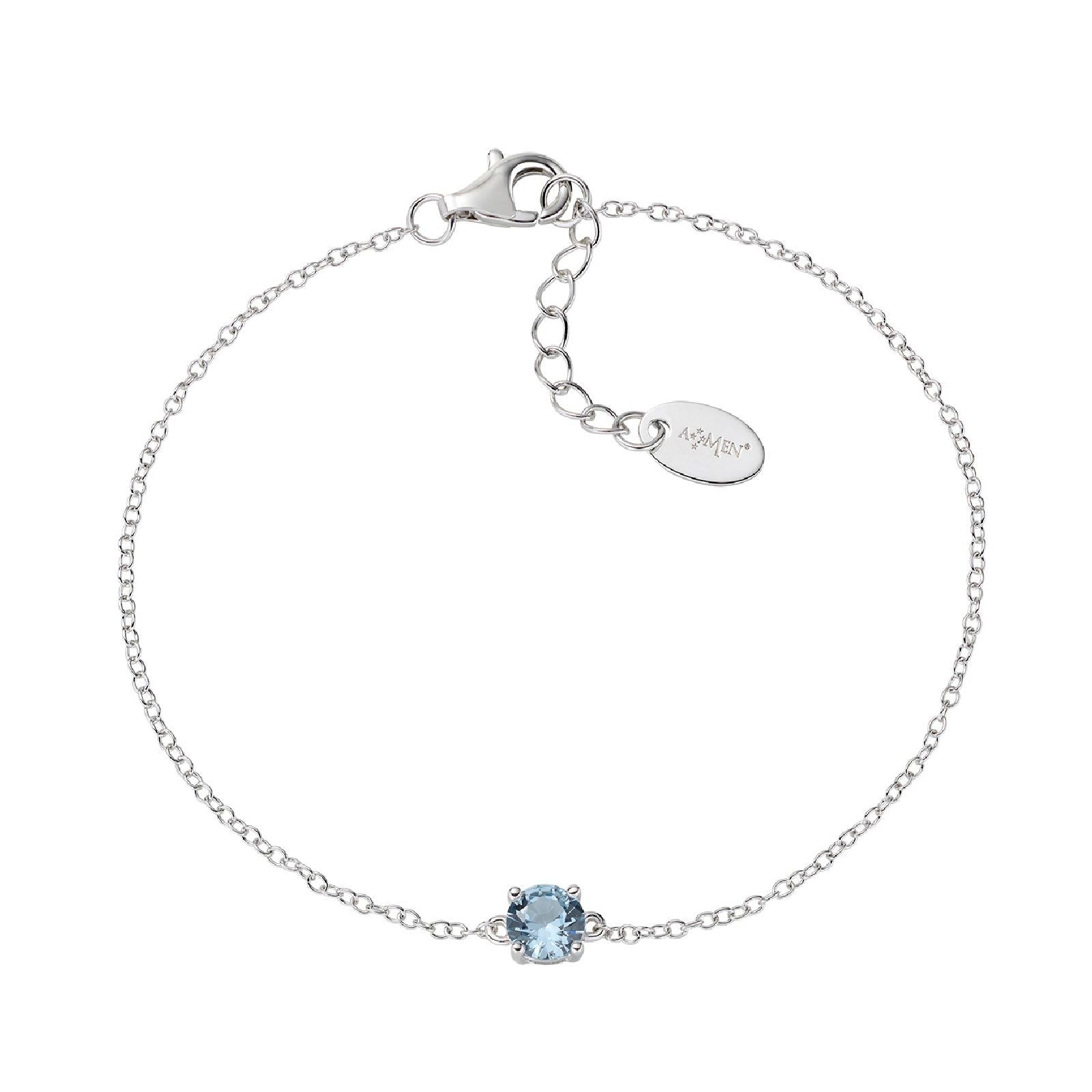Braccialetto catena Amen Lady donna in argento rodiato con zircone azzurro BRCIPBBACZ-1
