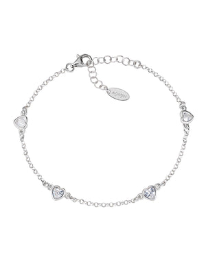 Bracciale catena da donna della collezione Amen Amore in argento 925 con quattro zirconi a cuore BRCUSEBBZ