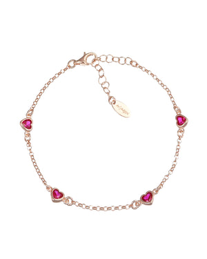 Bracciale catena da donna della collezione Amen Amore in argento 925 rosé con quattro zirconi rossi a cuore BRCUSERRZ