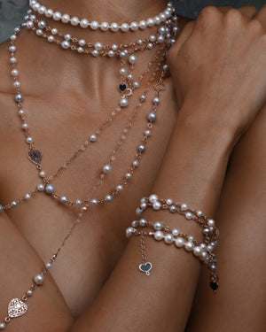 Bracciale con perle della collezione Maman et Sophie Perla di Labuan da donna in argento 925 rosé con perle di 8mm di diametro BRLABB
