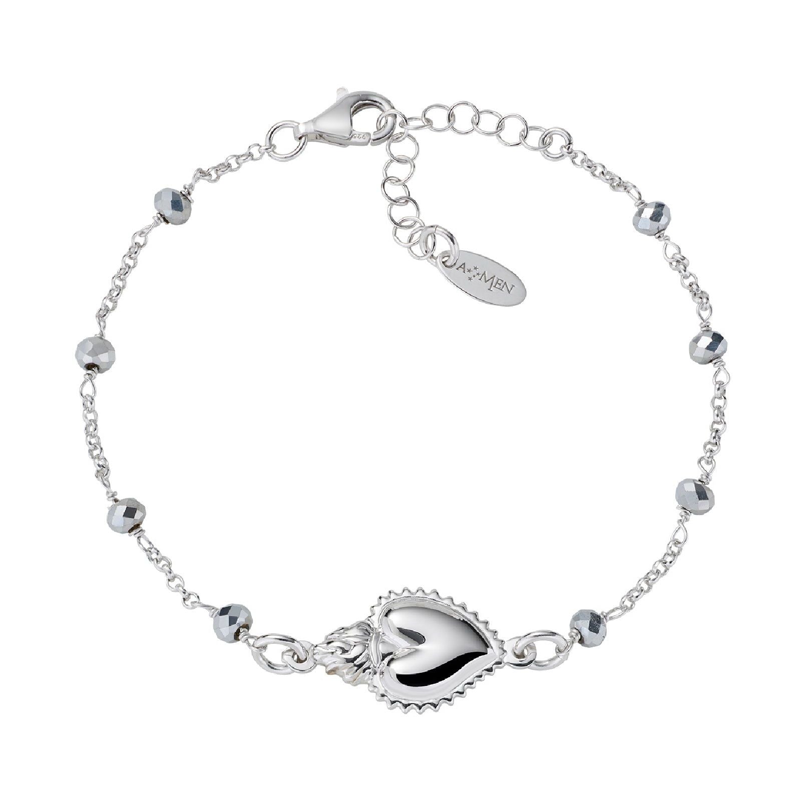 Bracciale donna Amen Sacro in argento con cuore e cristalli grigi BRSCGBG-1