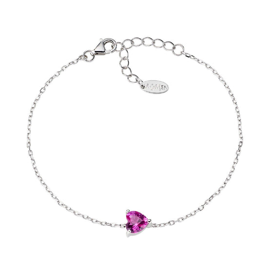 Bracciale donna Amen Amore in argento con zircone fucsia a cuore BRSHBFZ6-1
