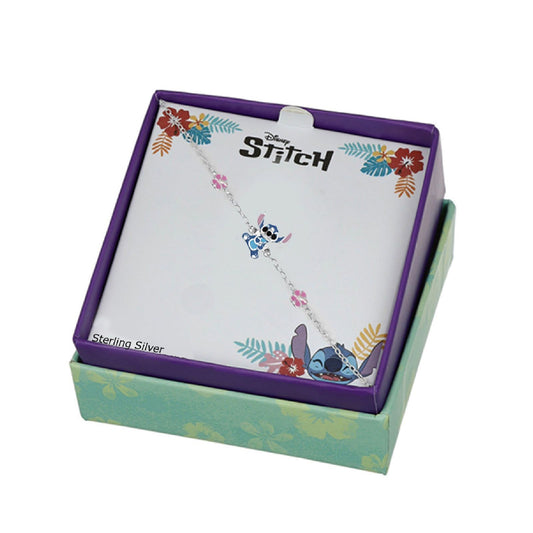 Bracciale a catena Disney Stitch bambina argento con Stitch e due fiori BS00095SL-65-CS-2