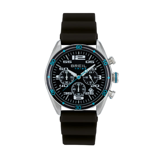 Orologio crono uomo Breil Score cassa in acciaio e silicone, quadrante nero e dettagli azzurri 43 mm MISURA UNICA