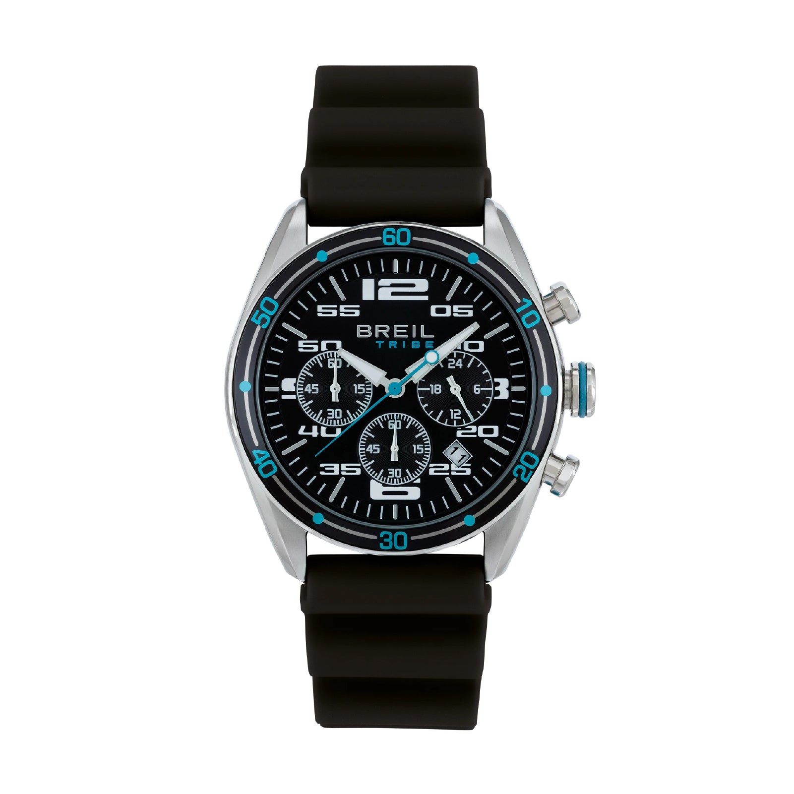 Orologio crono uomo Breil Score cassa in acciaio e silicone, quadrante nero e dettagli azzurri 43 mm MISURA UNICA
