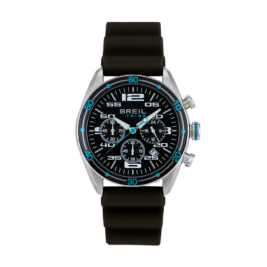 Orologio crono uomo Breil Score cassa in acciaio e silicone, quadrante nero e dettagli azzurri 43 mm MISURA UNICA