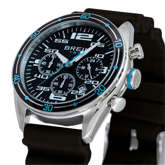 Orologio crono uomo Breil Score cassa in acciaio e silicone, quadrante nero e dettagli azzurri 43 mm MISURA UNICA
