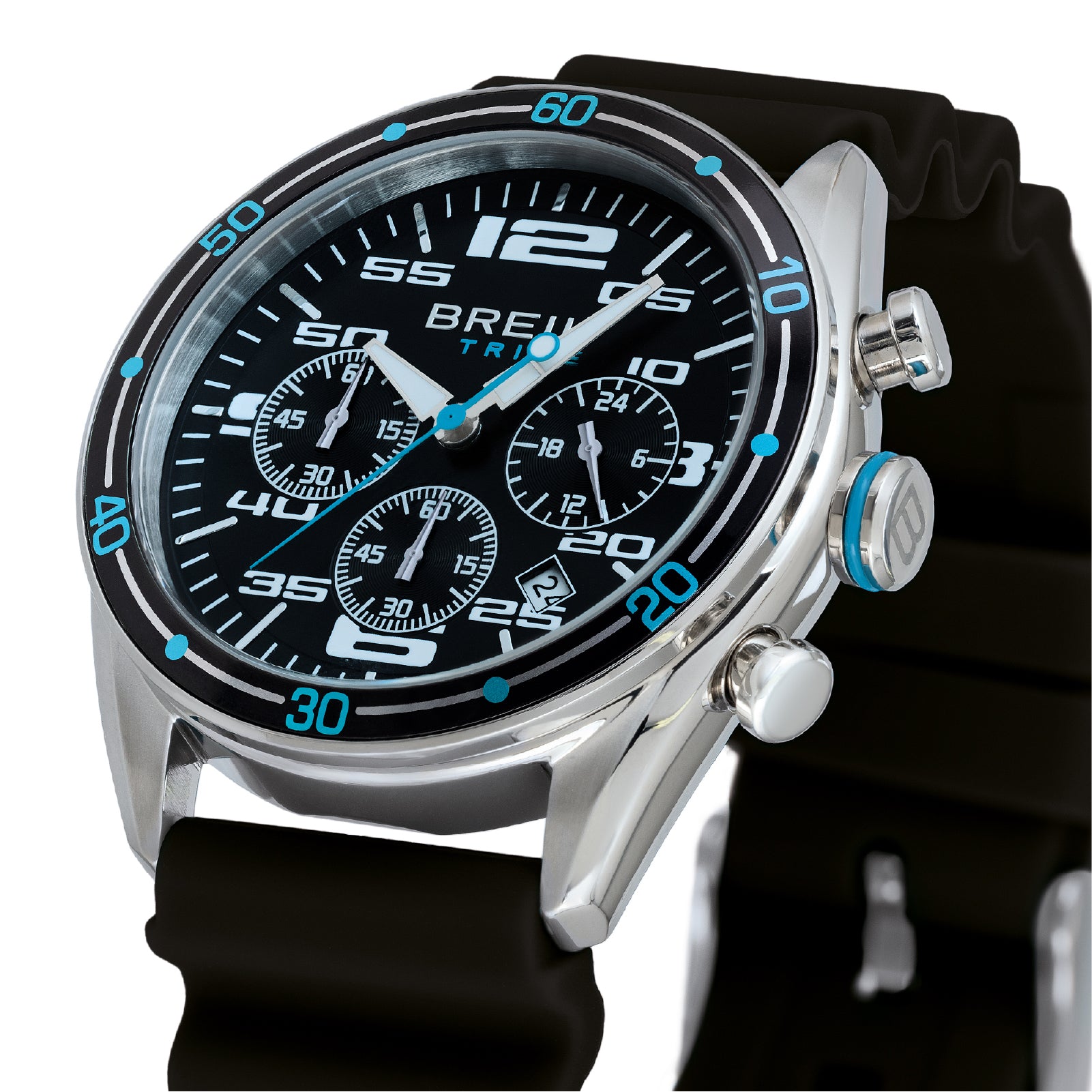 Orologio crono uomo Breil Score cassa in acciaio e silicone, quadrante nero e dettagli azzurri 43 mm MISURA UNICA