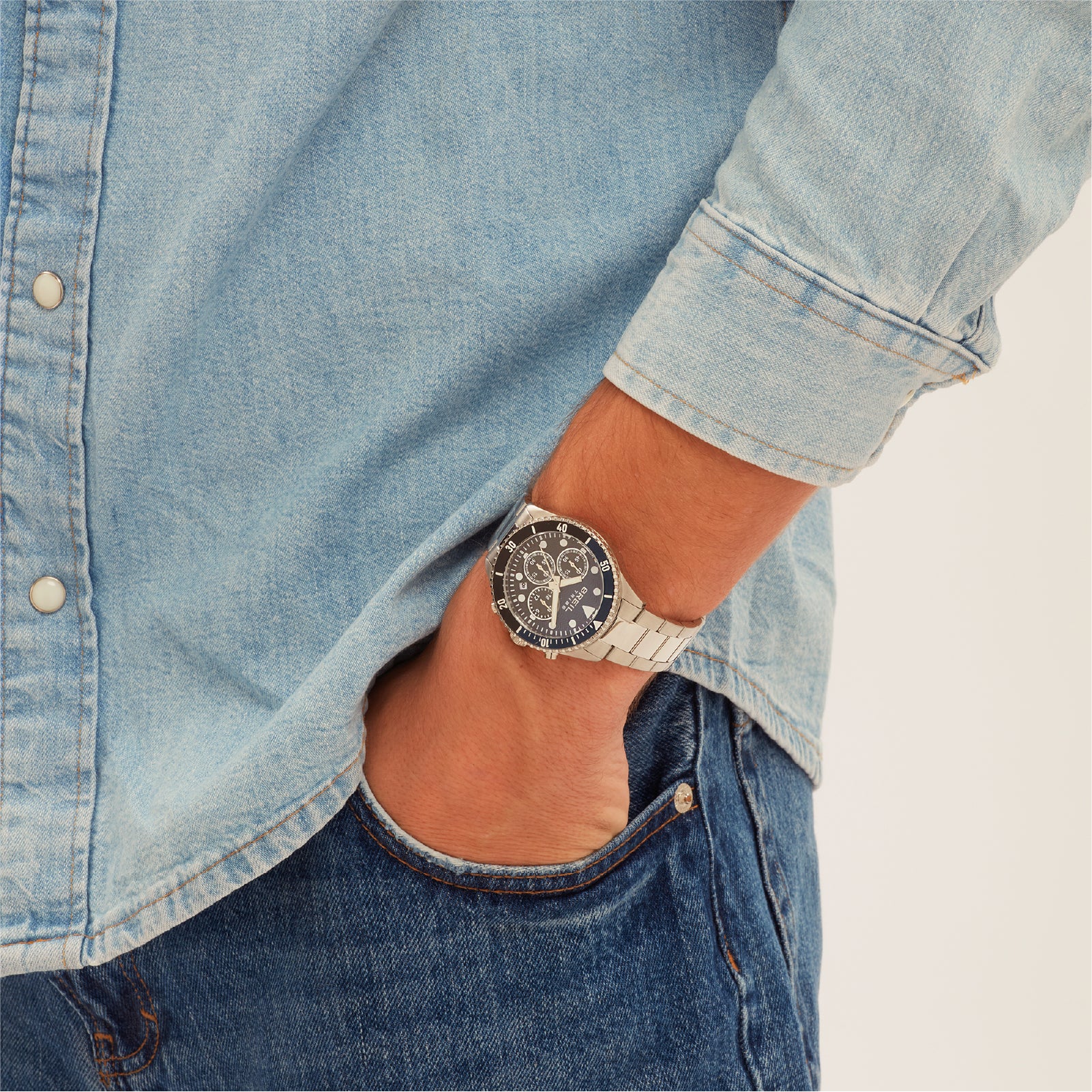 Orologio crono uomo Breil in acciaio quadrante blu e nero MISURA UNICA