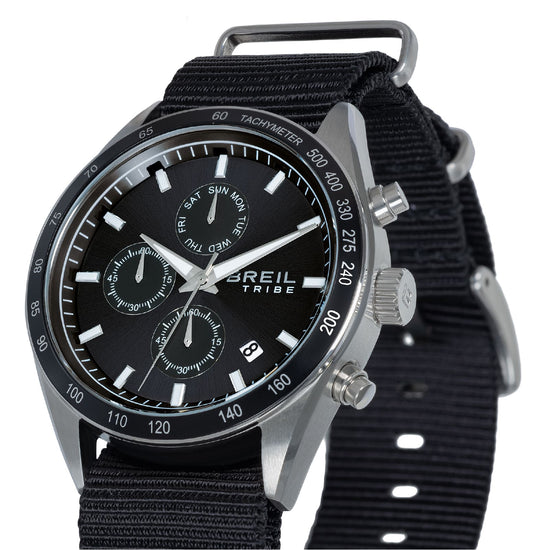 Orologio cronografo Breil Echo in acciaio e nylon nero uomo MISURA UNICA