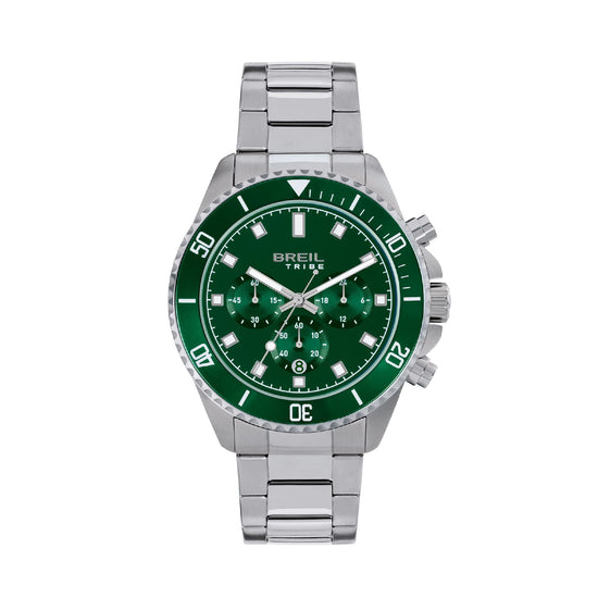 Orologio crono Breil Stand Guard in acciaio e quadrante verde MISURA UNICA