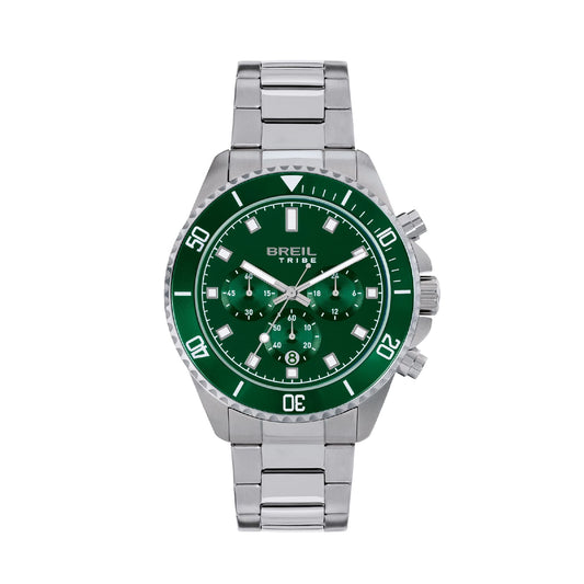 Orologio crono Breil Stand Guard in acciaio e quadrante verde MISURA UNICA