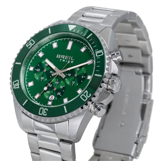 Orologio crono Breil Stand Guard in acciaio e quadrante verde MISURA UNICA