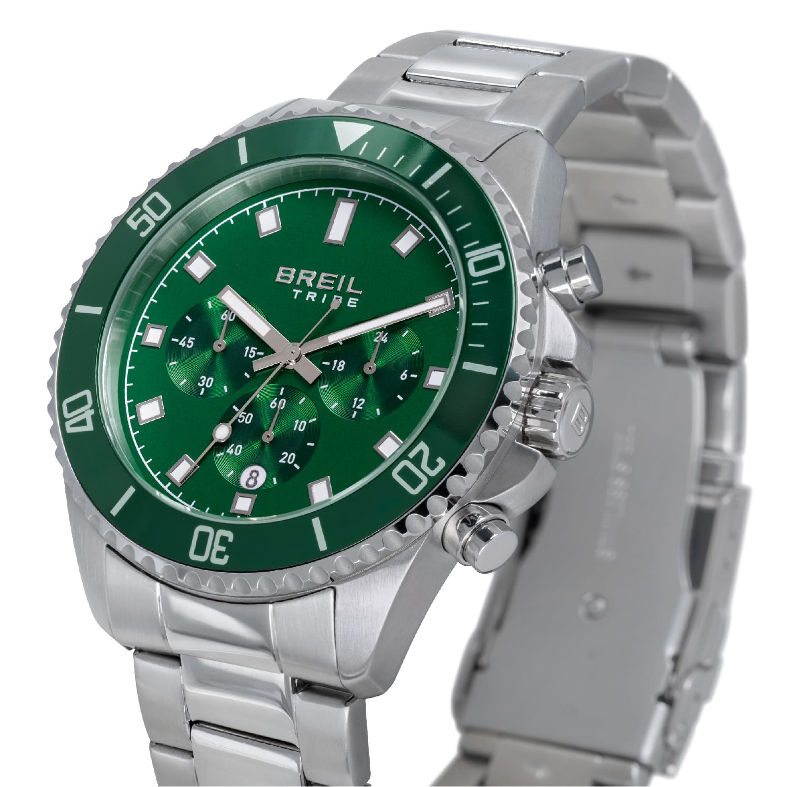 Orologio crono Breil Stand Guard in acciaio e quadrante verde MISURA UNICA