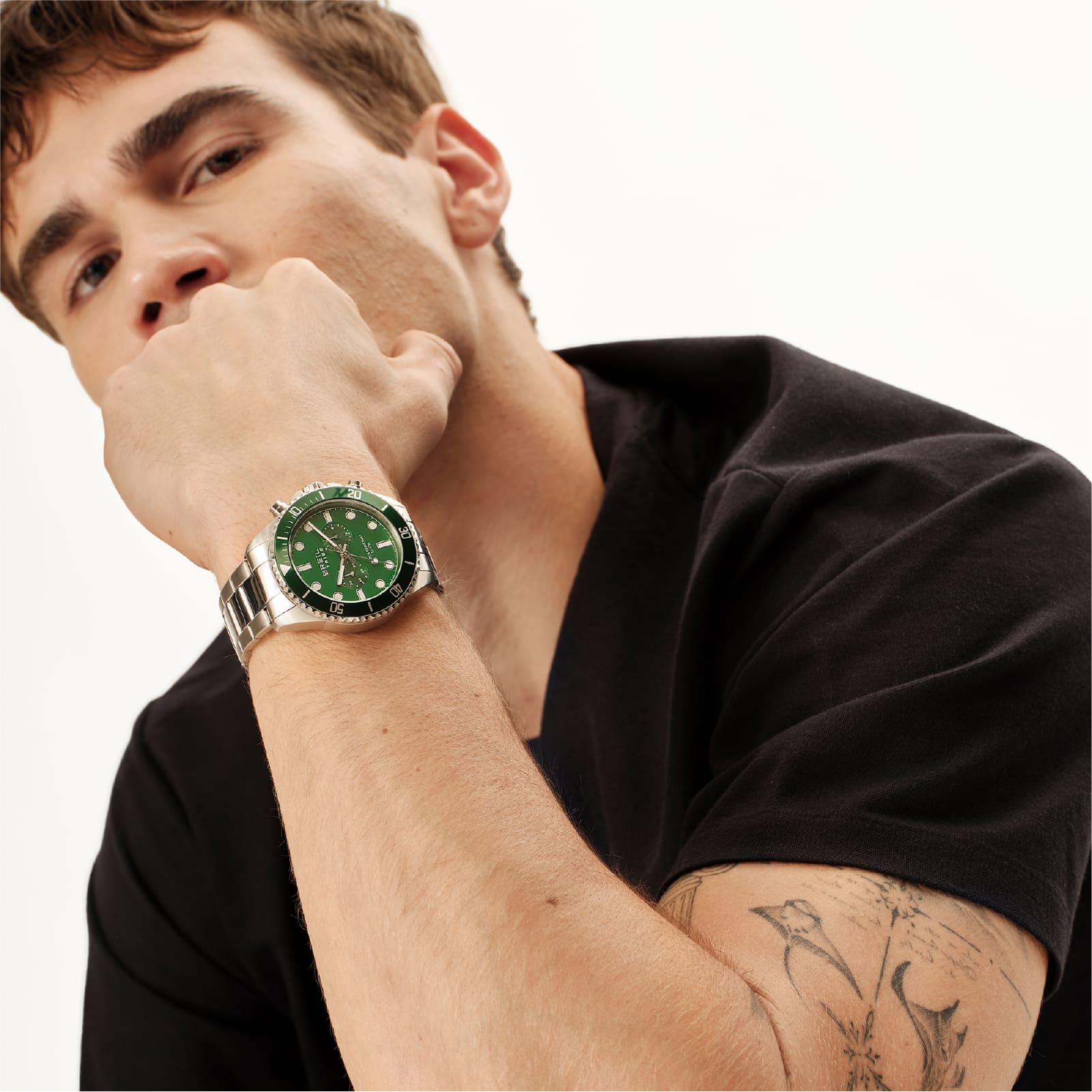 Orologio crono Breil Stand Guard in acciaio e quadrante verde MISURA UNICA