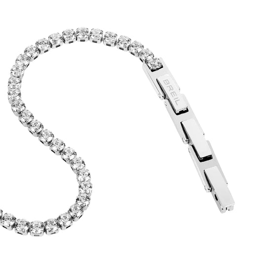Bracciale tennis Breil in acciaio con zirconi cubici bianchi 18,5 cm