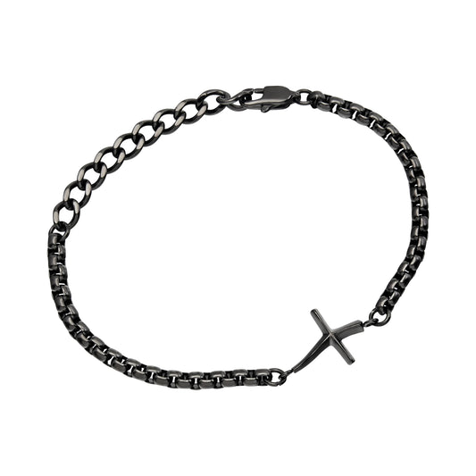 Bracciale catena Breil in acciaio graffite con croce BT.TJ3641