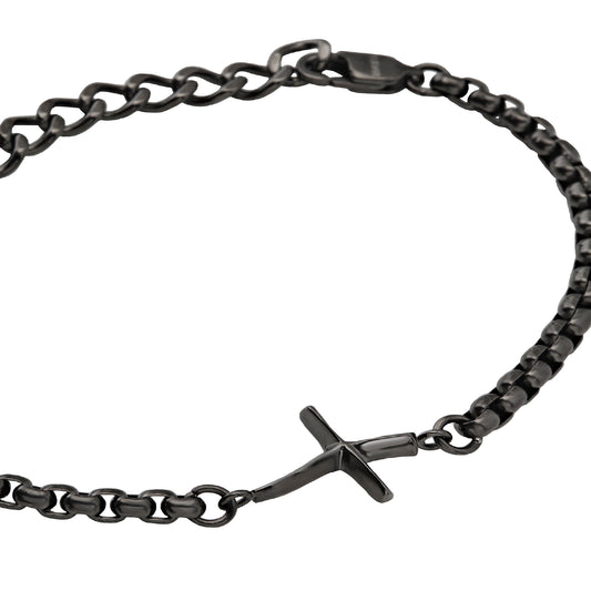Bracciale catena Breil in acciaio graffite con croce BT.TJ3641