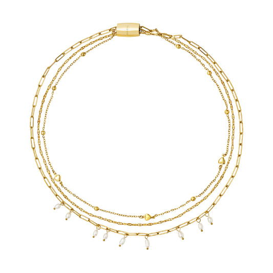 Collana donna Breil Magnetica multigiro in acciaio oro perle MISURA UNICA