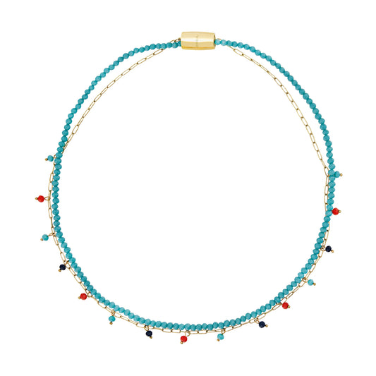 Collana donna Breil Magnetica System acciaio dorato con cristalli arancio, blu e azzurri MISURA UNICA