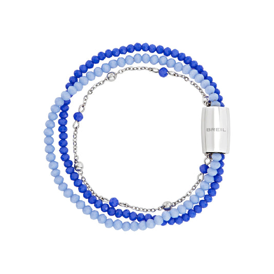 Bracciale donna Breil Magnetica System acciaio tre fili con cristalli blu e azzurri 19,5 cm
