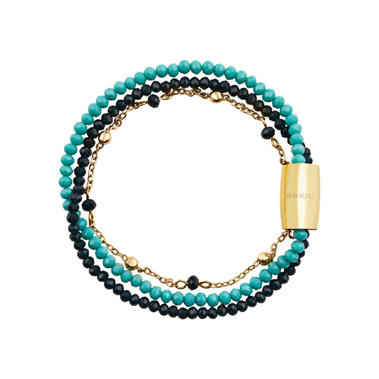 Bracciale Breil Magnetica System acciaio dorato tre fili con cristalli blu scuro e turchese 19,5 cm
