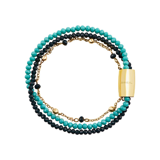 Bracciale Breil Magnetica System acciaio dorato tre fili con cristalli blu scuro e turchese 19,5 cm