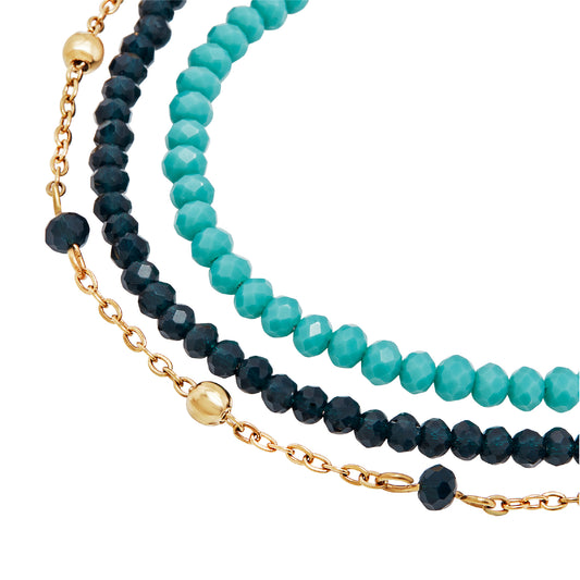 Bracciale Breil Magnetica System acciaio dorato tre fili con cristalli blu scuro e turchese 19,5 cm