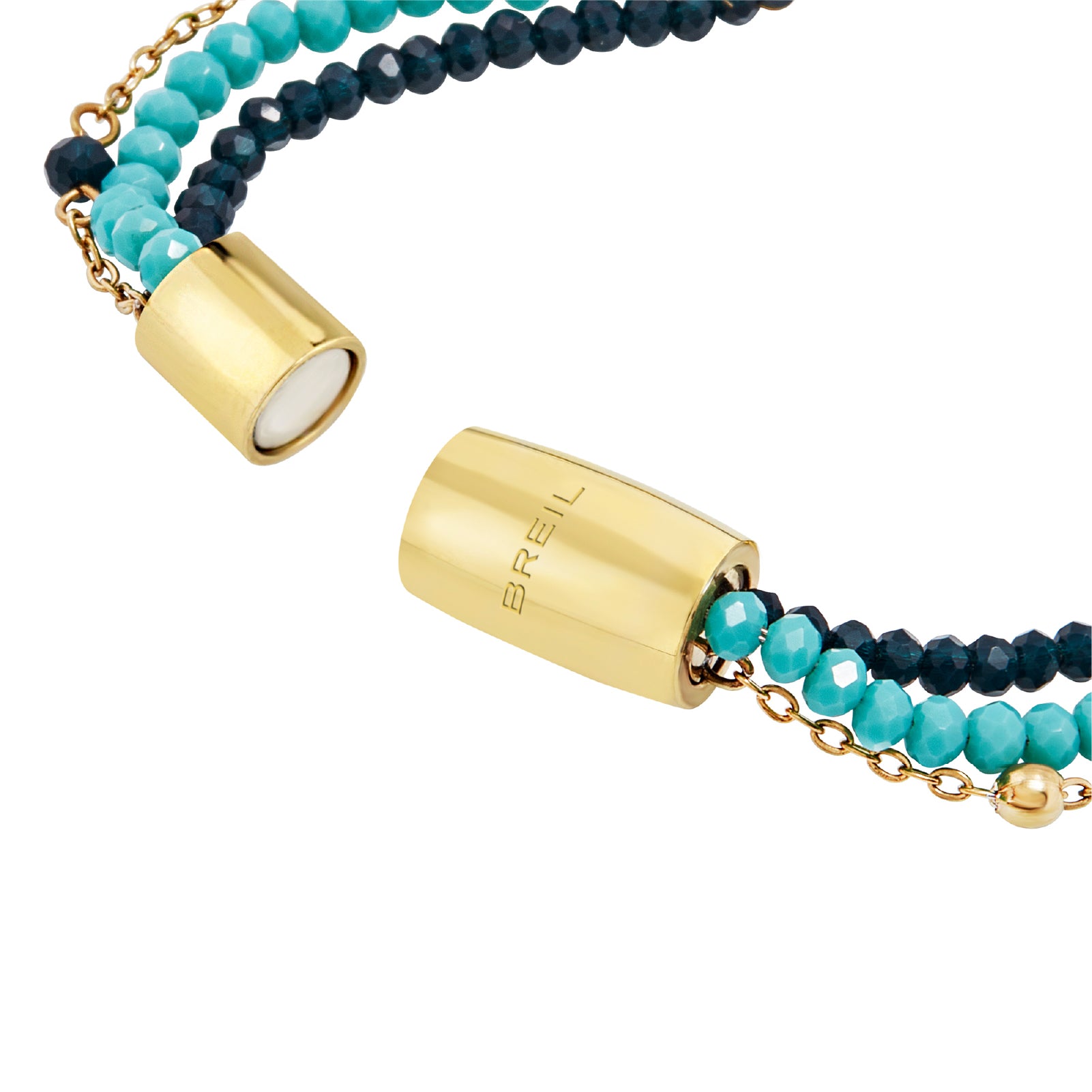 Bracciale Breil Magnetica System acciaio dorato tre fili con cristalli blu scuro e turchese 19,5 cm