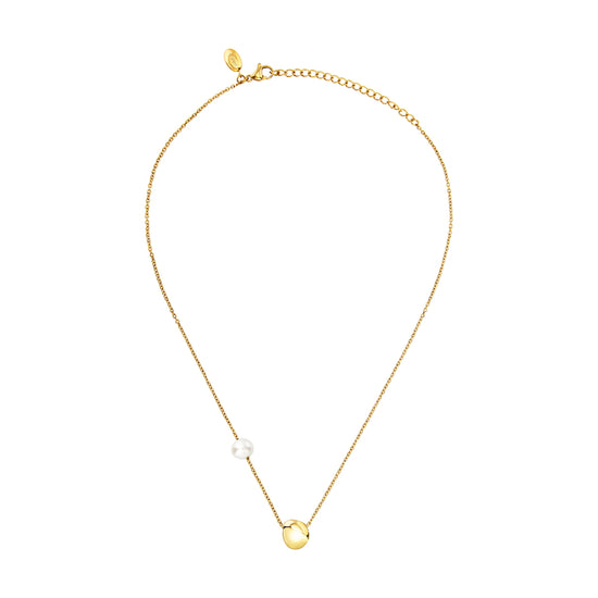Collana donna Breil B Rocks in acciaio dorato con boule centrale e perla d'acqua dolce laterale MISURA UNICA