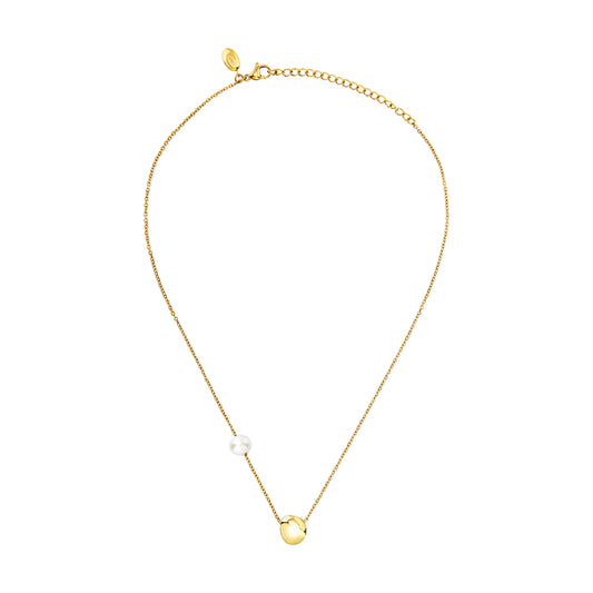 Collana donna Breil B Rocks in acciaio dorato con boule centrale e perla d'acqua dolce laterale MISURA UNICA