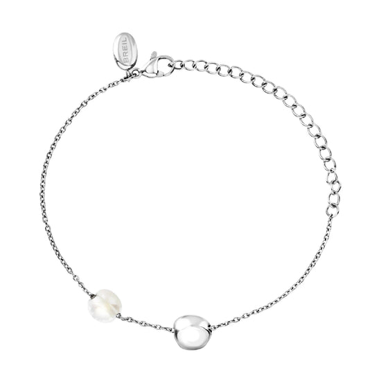 Bracciale donna Breil B Rocks in acciaio con boule centrale e perla d'acqua dolce laterale Regolabile 15-21 cm