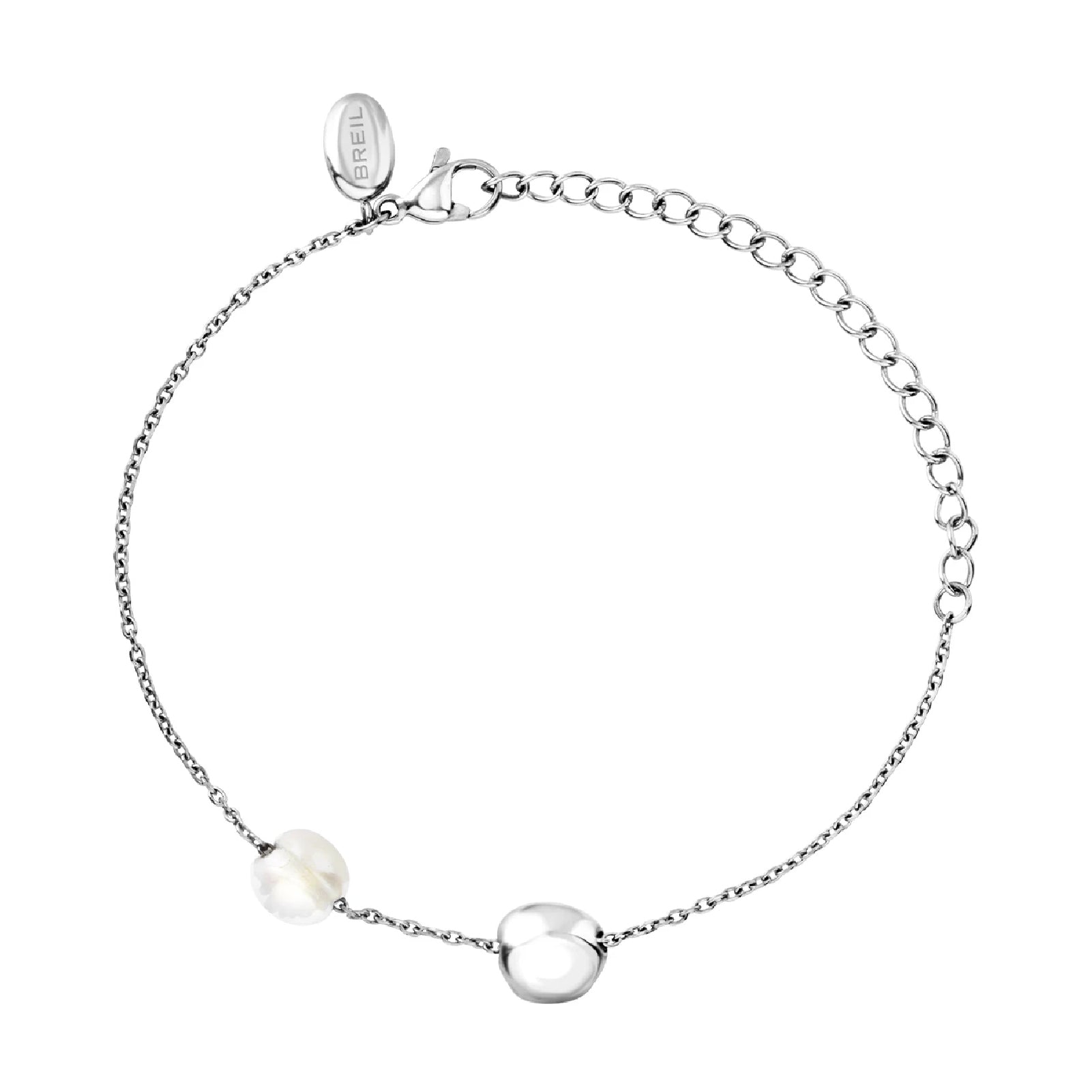 Bracciale donna Breil B Rocks in acciaio con boule centrale e perla d'acqua dolce laterale Regolabile 15-21 cm