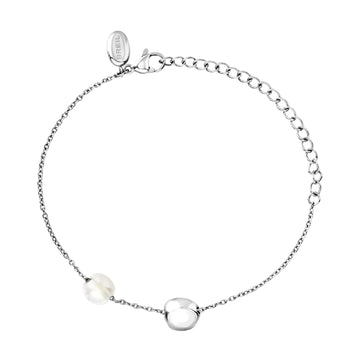 Bracciale donna Breil B Rocks in acciaio con boule centrale e perla d'acqua dolce laterale Regolabile 15-21 cm