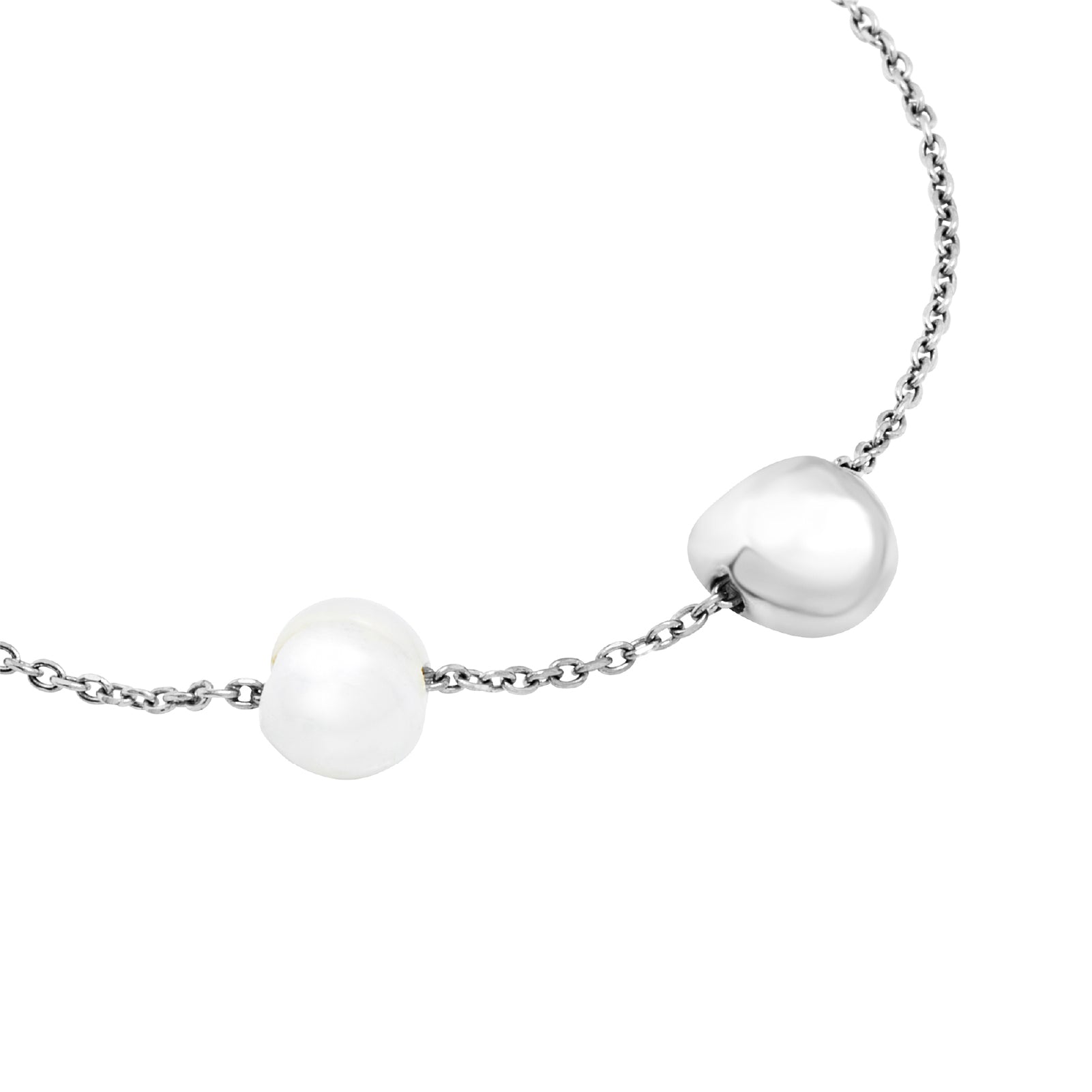 Bracciale donna Breil B Rocks in acciaio con boule centrale e perla d'acqua dolce laterale Regolabile 15-21 cm